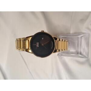 Citizen Eco-Drive Axiom Ladies Gold-Tone Watch - Minimalist Black Dial - 30mm